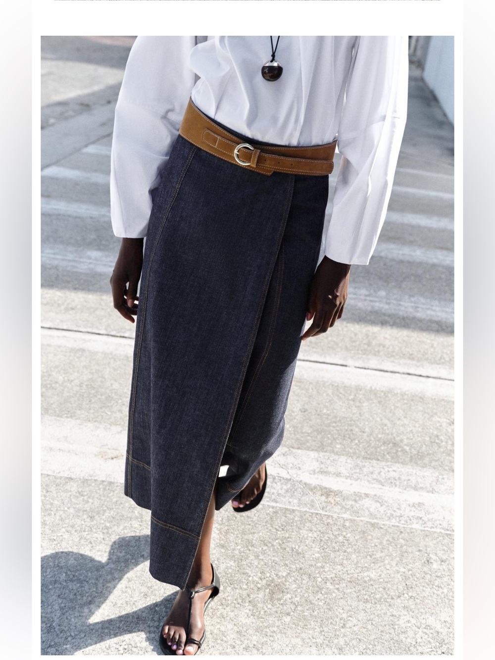 Zara Dark Denim Wrap Midi Skirt - No Brand